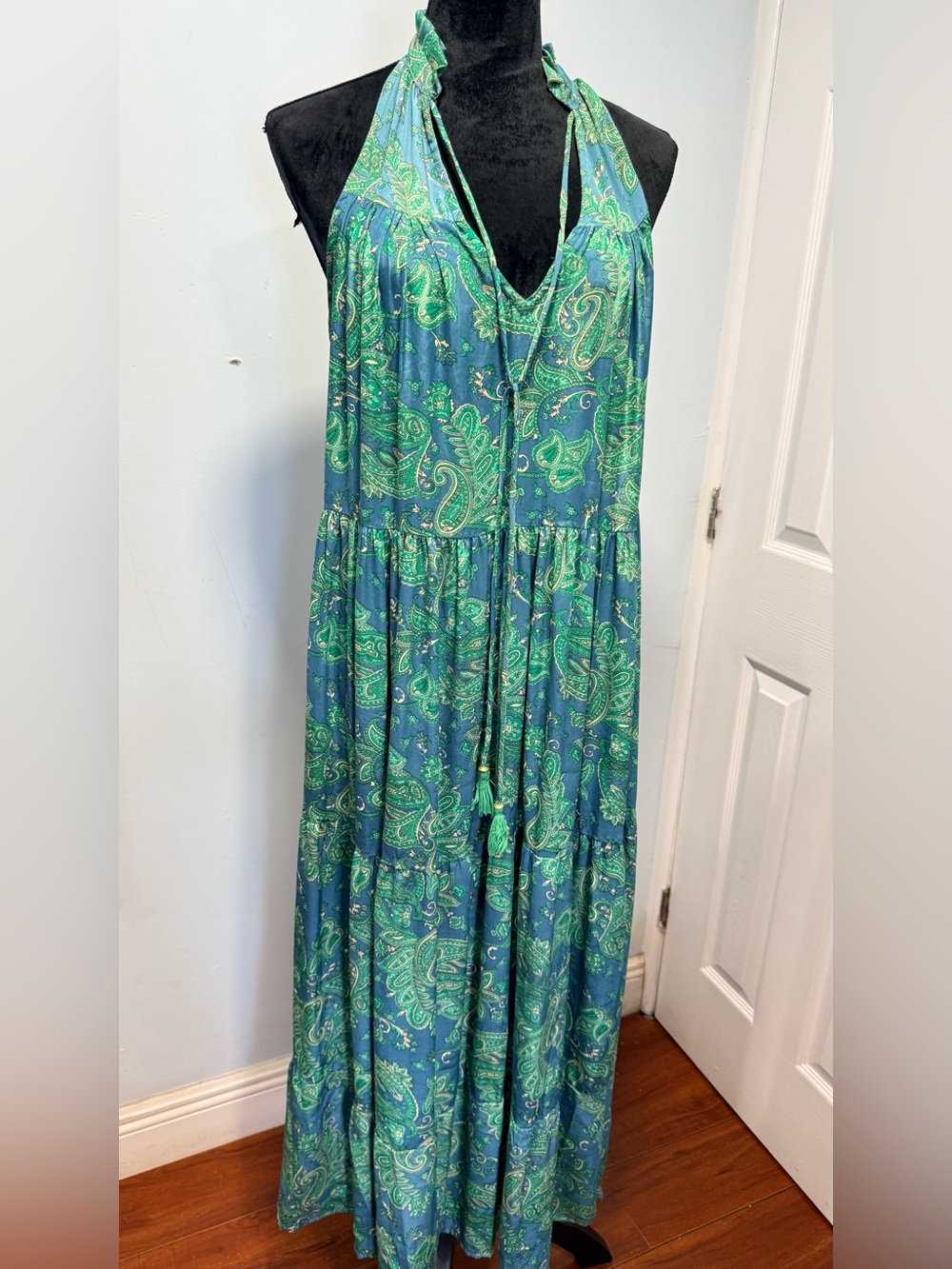 Green & Blue Paisley Halter Maxi Dress - Women's Boho Summer Style - Picture 1 of 12